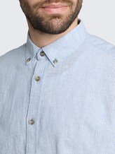 Overhemd met normale pasvorm en linnenmix - bleeched blue white stripe - Detailaanzicht model