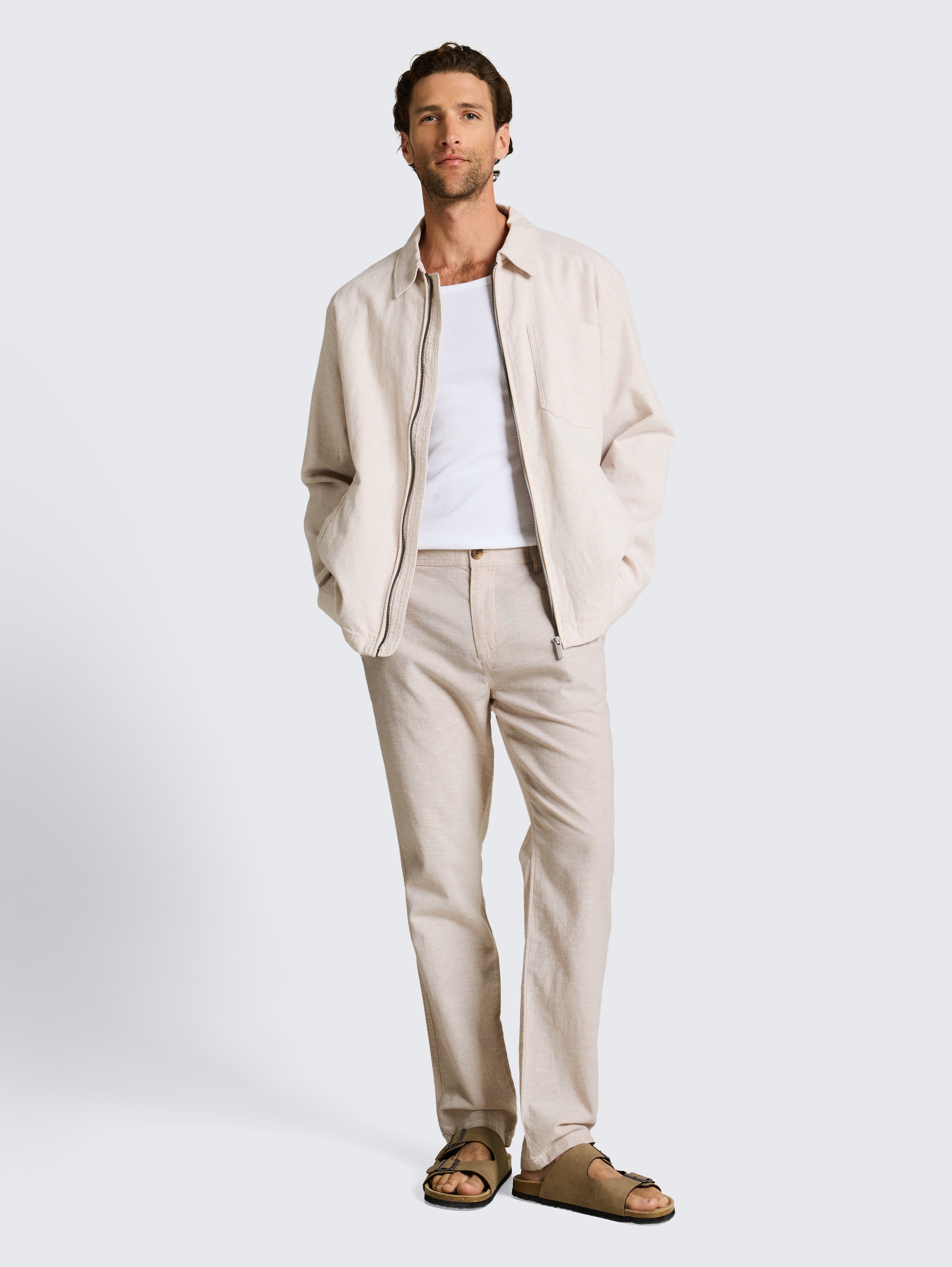 TTREGULAR Chino Hose mit Leinenanteil - cashew_beige_chambray - 