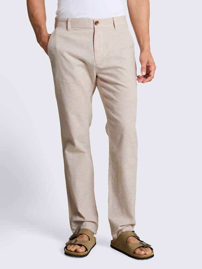 TTREGULAR chino broek met linnen door Men, cashew beige chambray
