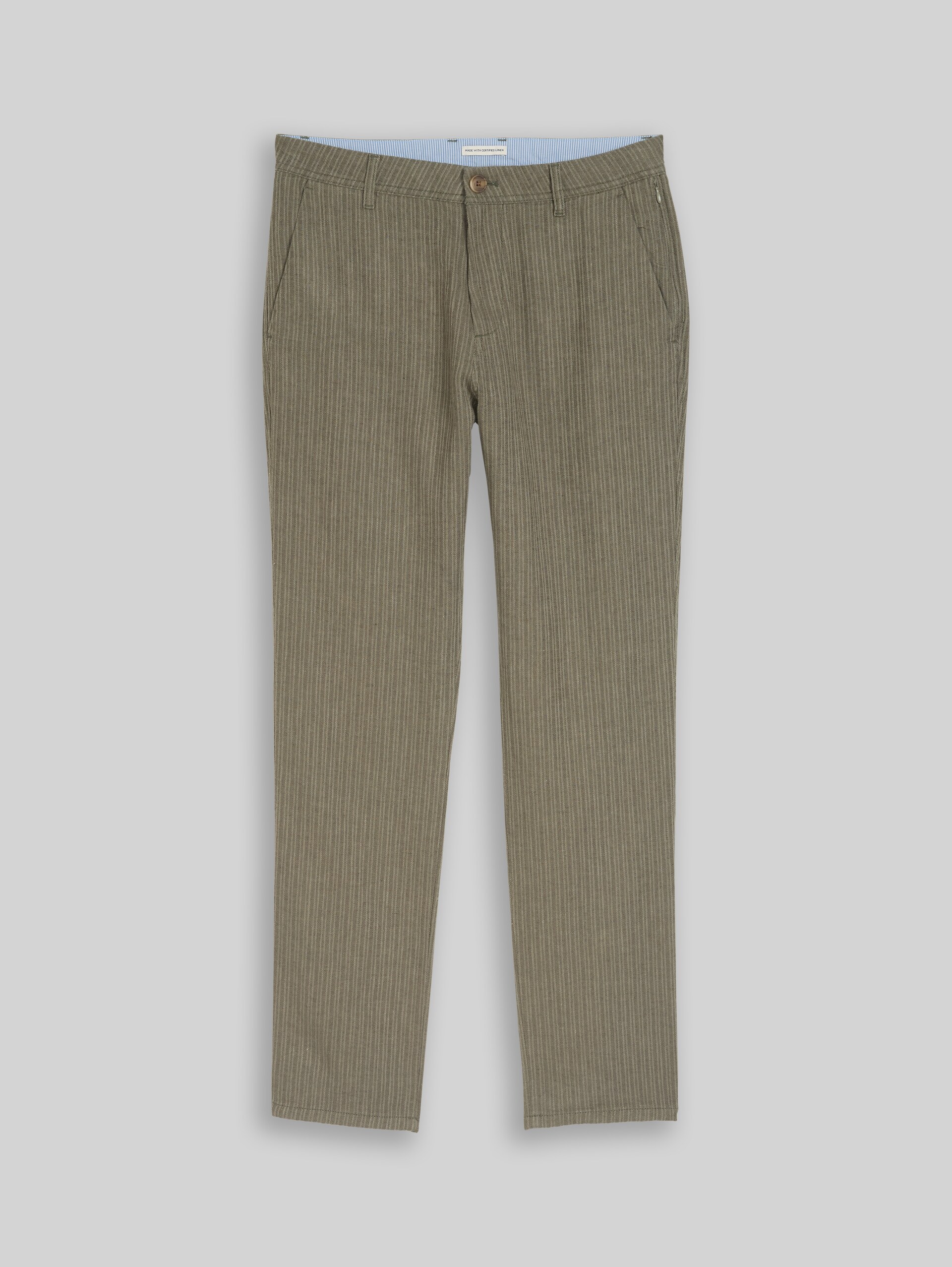 TTREGULAR chino trousers with linen blend - leaf green stripe - Front product view