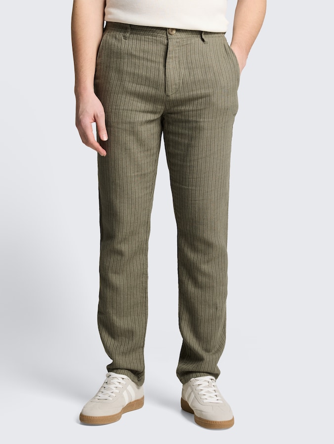 TTREGULAR chino broek met linnen door Men, leaf green stripe