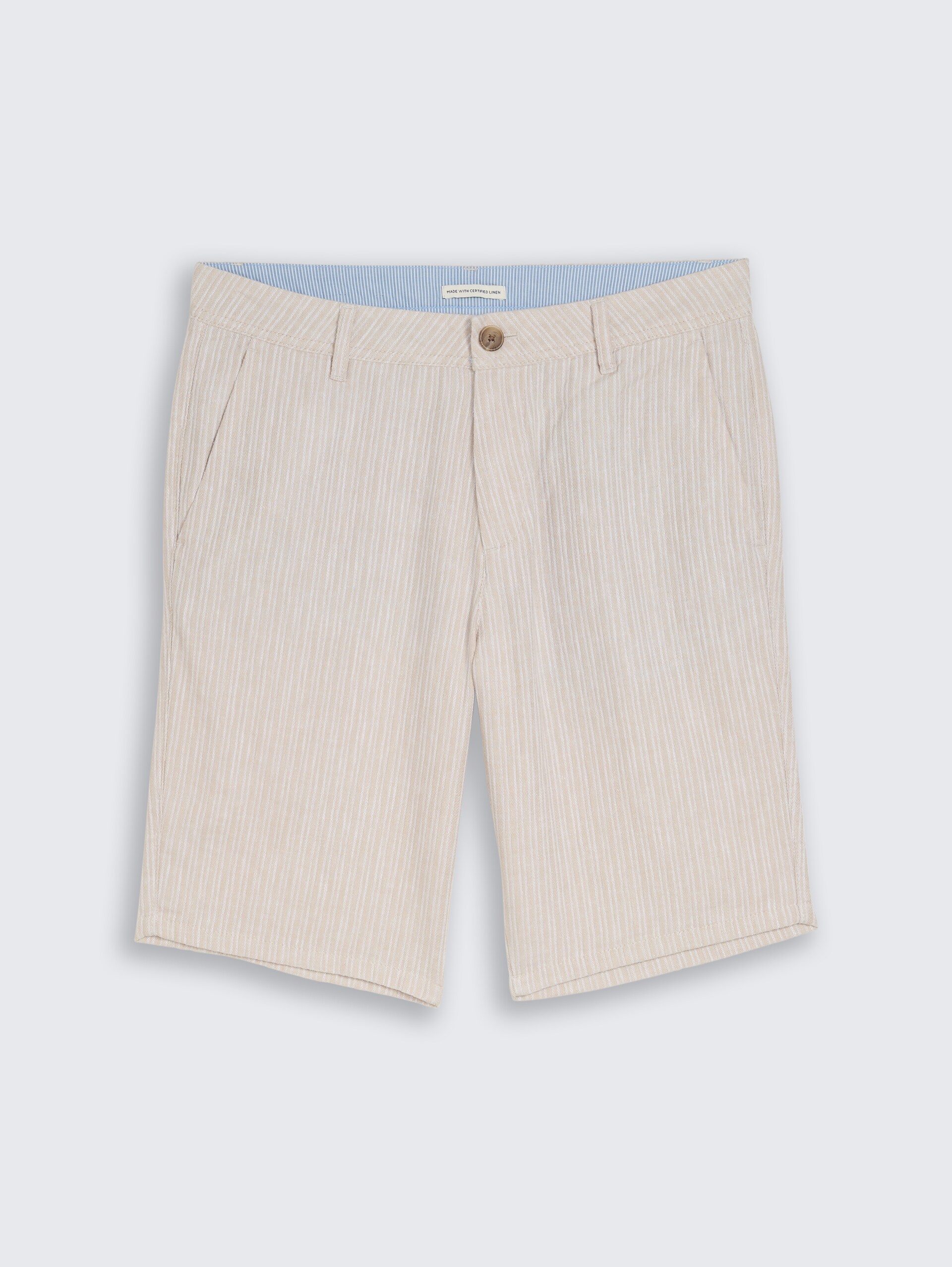 TTREGULAR Chino Shorts mit Leinenanteil - cashew beige stripe - Vorder-Produkt-Ansicht