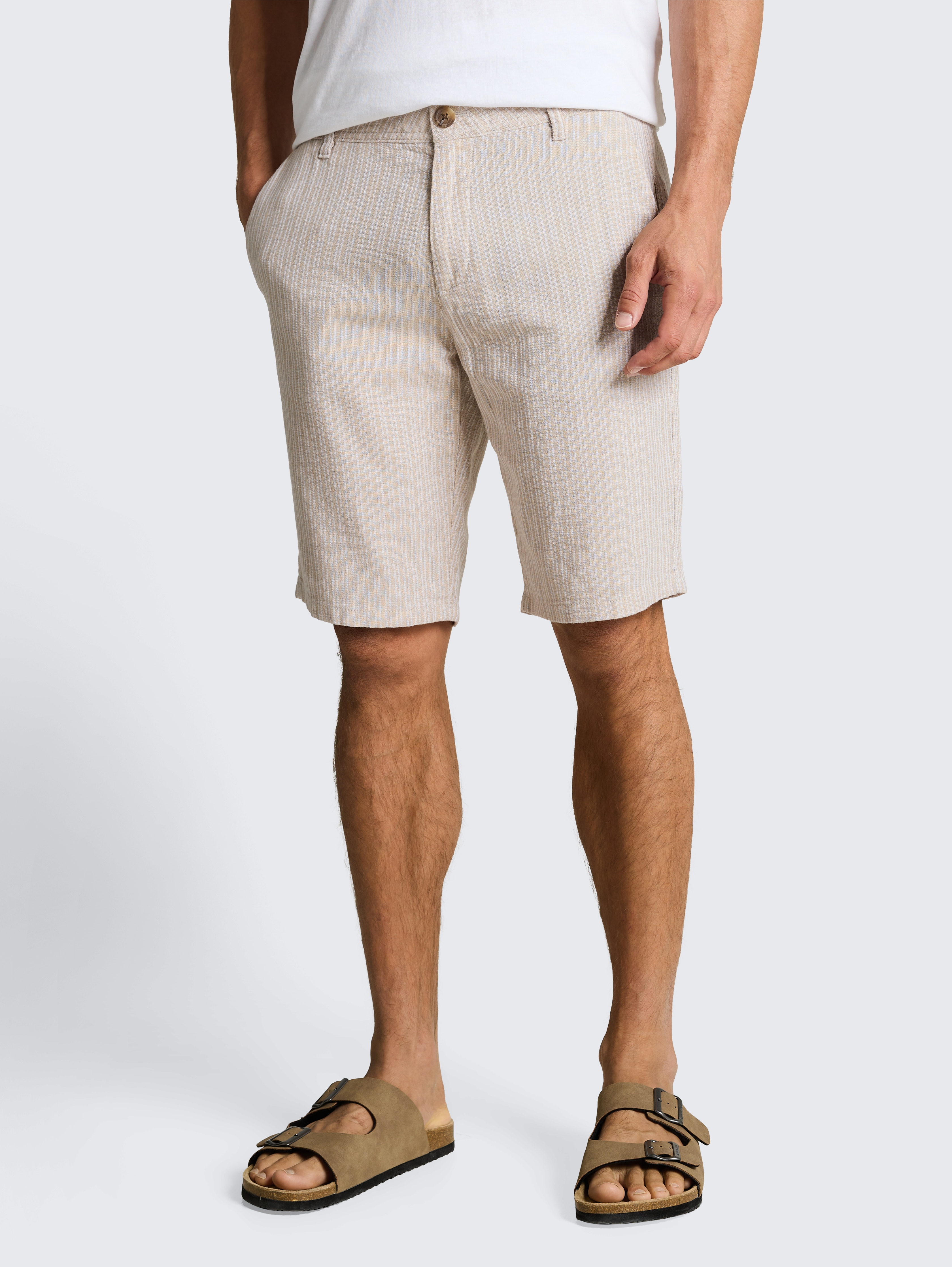 TTREGULAR Chino Shorts mit Leinenanteil von Men, cashew beige stripe