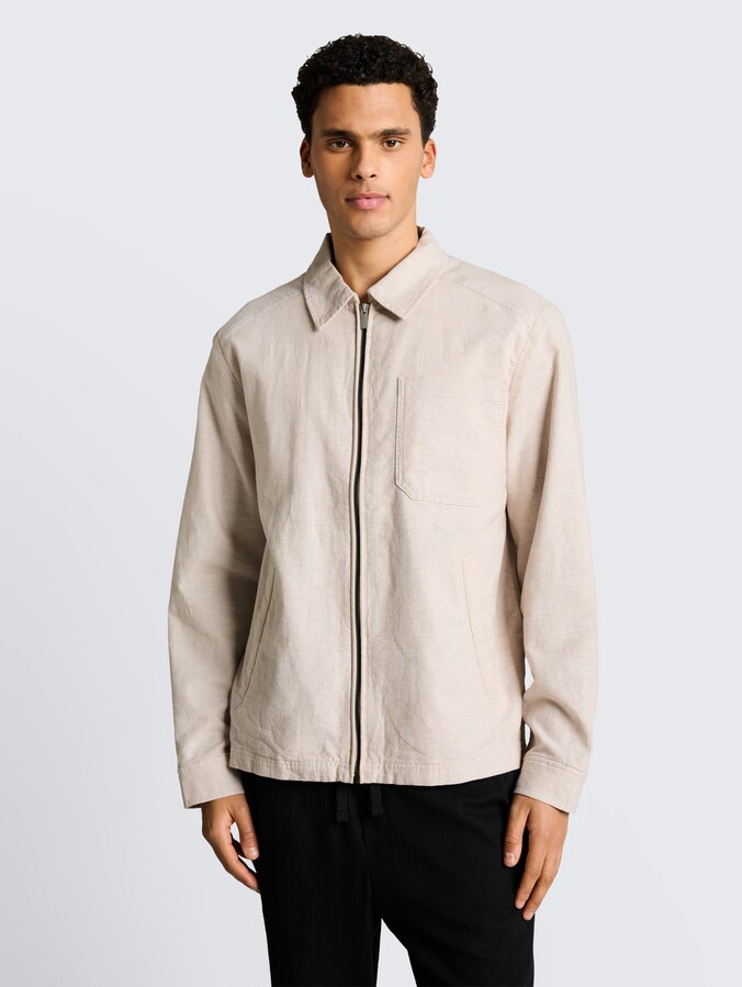 Overhemdjasje met linnen door Men, cashew beige chambray