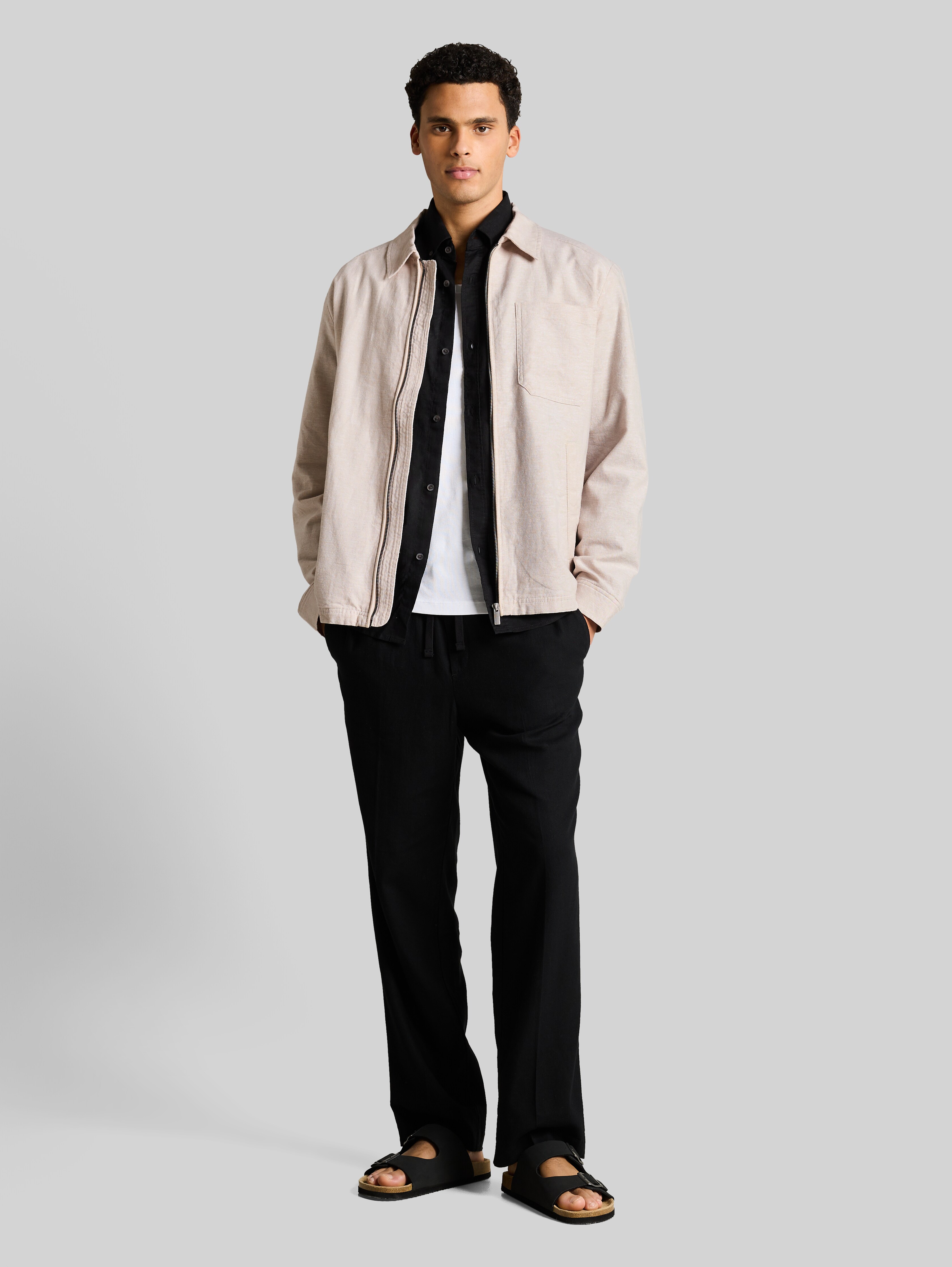 Shirt jacket with linen blend in beige by Tom Tailor