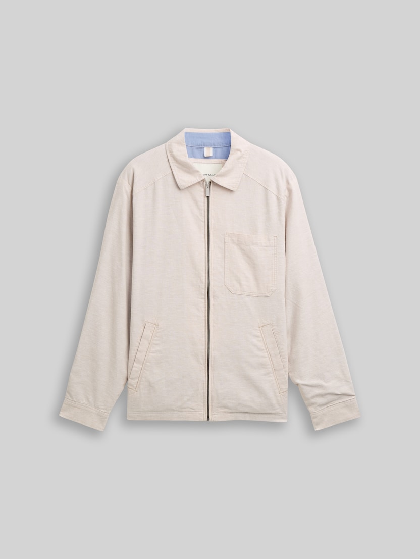 Hemdjacke mit Leinenanteil von Men, cashew beige chambray