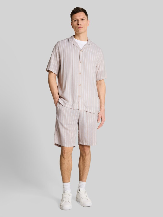 Relaxed Fit Resort Shirt with Linen Blend by Denim Male, muted grey stripe