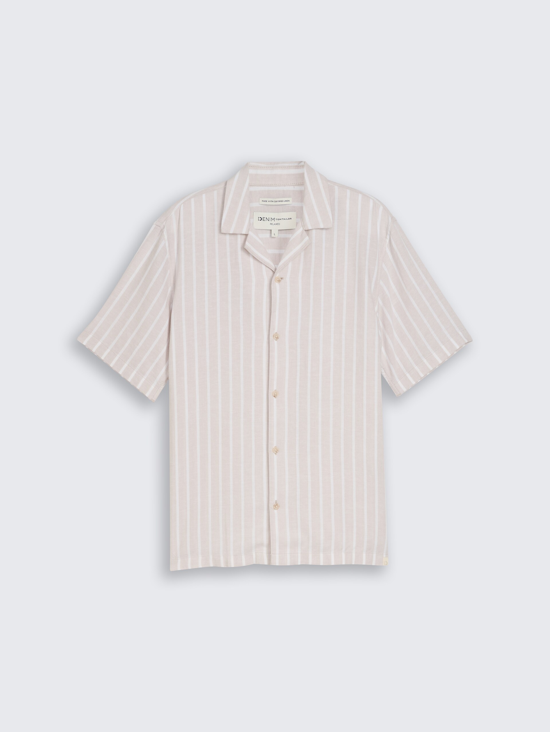 Relaxed Fit Resort-overhemd met linnenaandeel - muted grey stripe - Product vooraanzicht