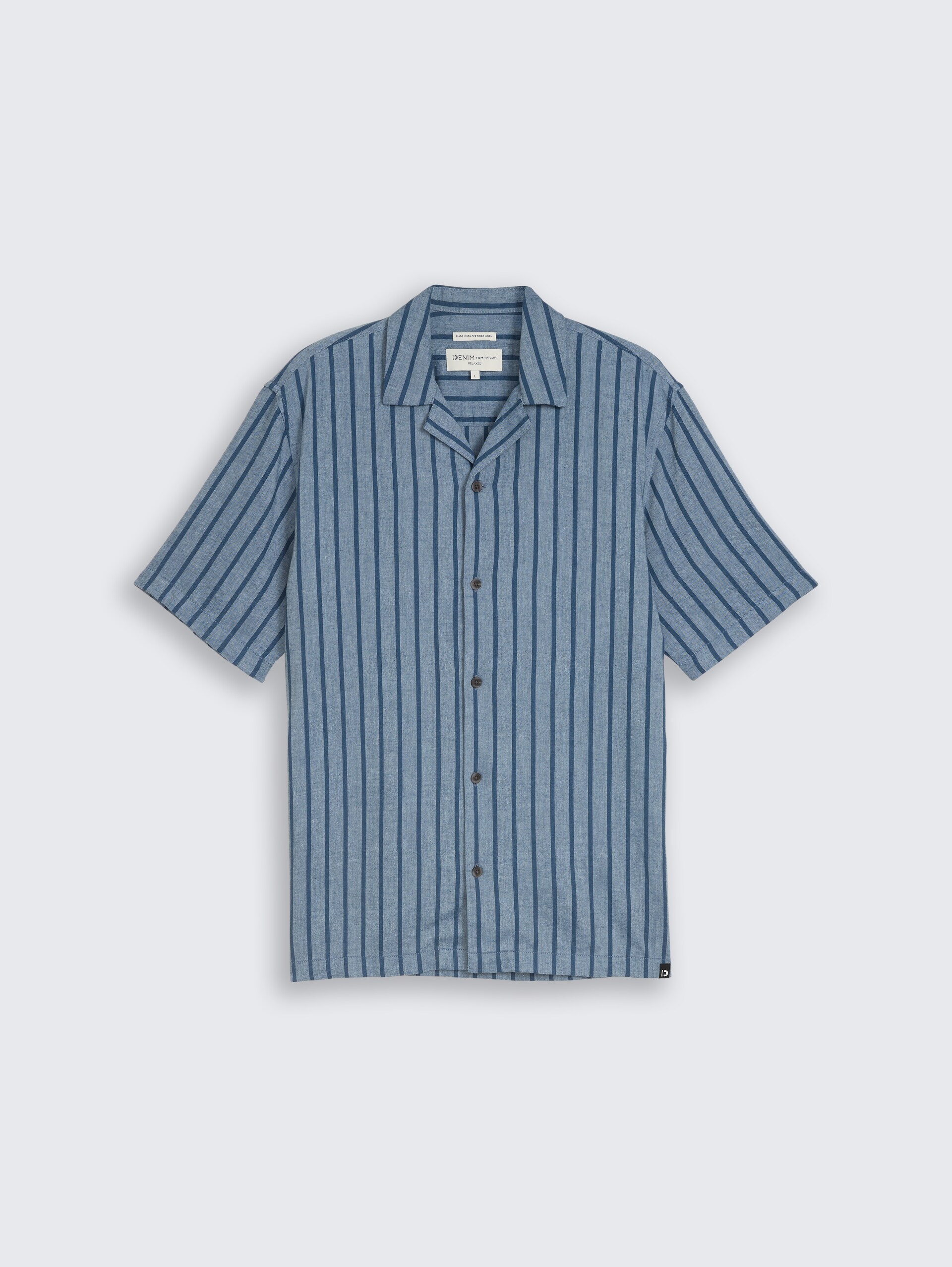 Relaxed Fit Resort-overhemd met linnenaandeel - nighttime blue stripe - Product vooraanzicht