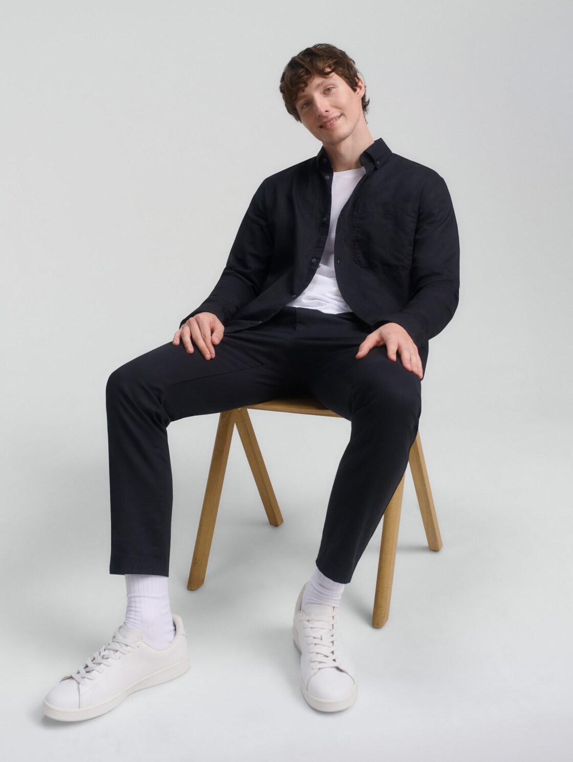 Relaxed Fit Hemd mit Leinenanteil - Black