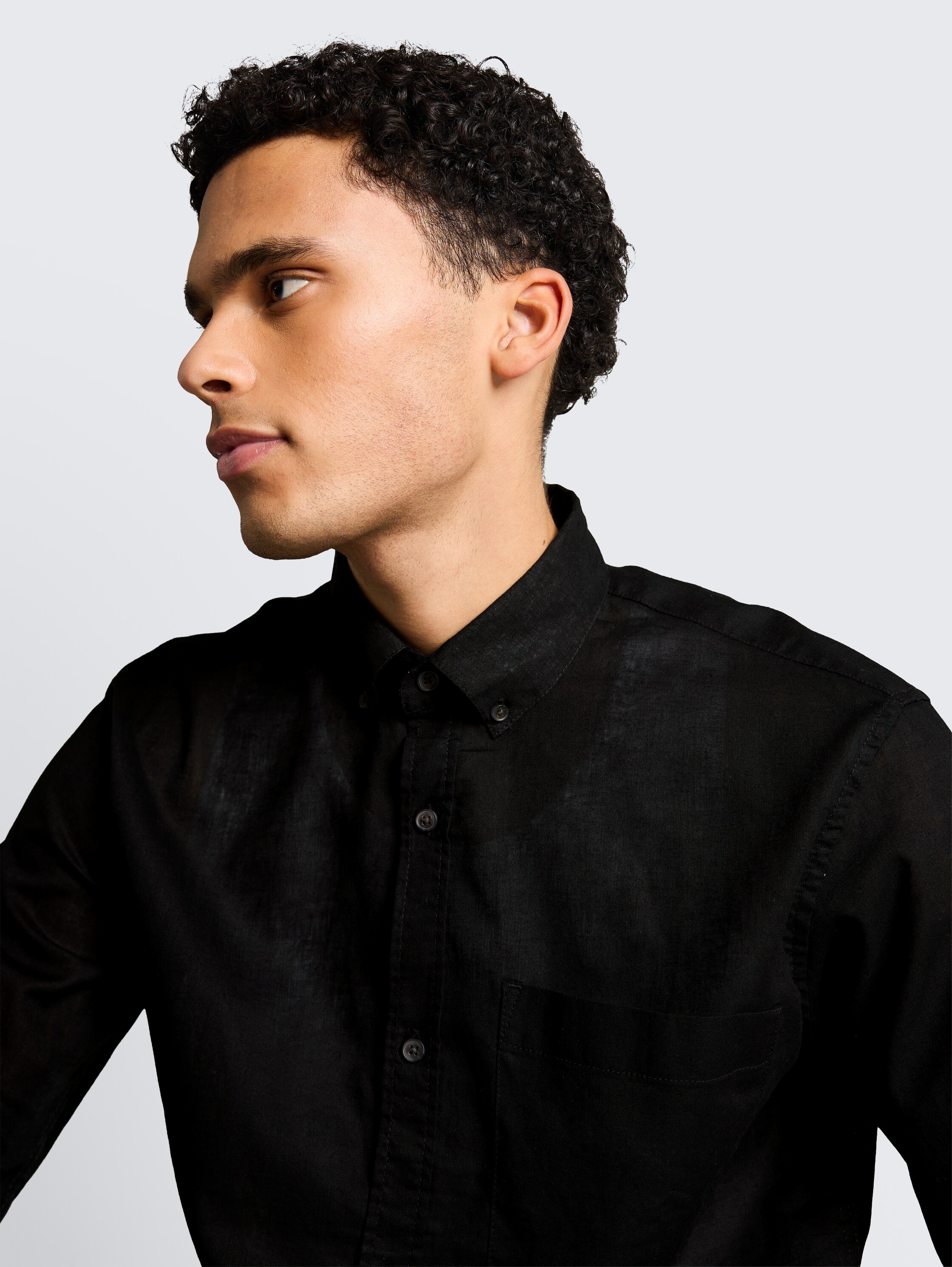 Relaxed Fit Hemd mit Leinenanteil - black - 