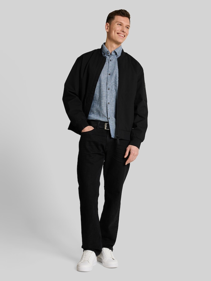 Relaxed Fit Hemd mit Leinenanteil von Denim Male, nighttime blue chambray