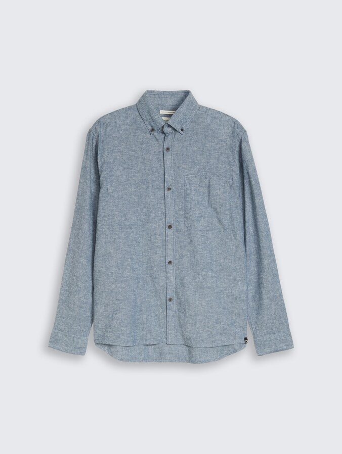 Relaxed Fit Hemd mit Leinenanteil von Denim Male, nighttime blue chambray