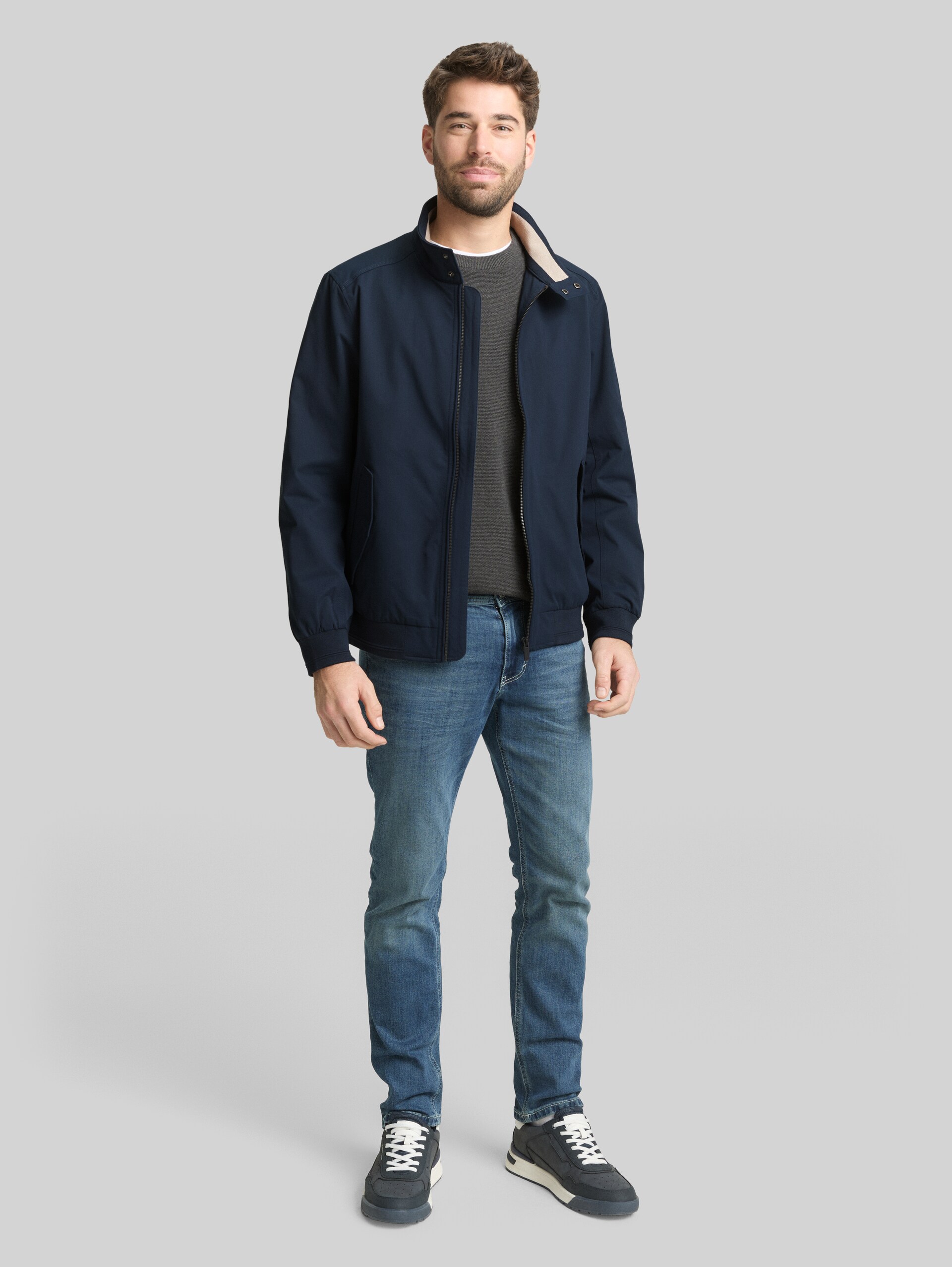 Harrington jacket made from water-repellent material - sky captain blue - side model view