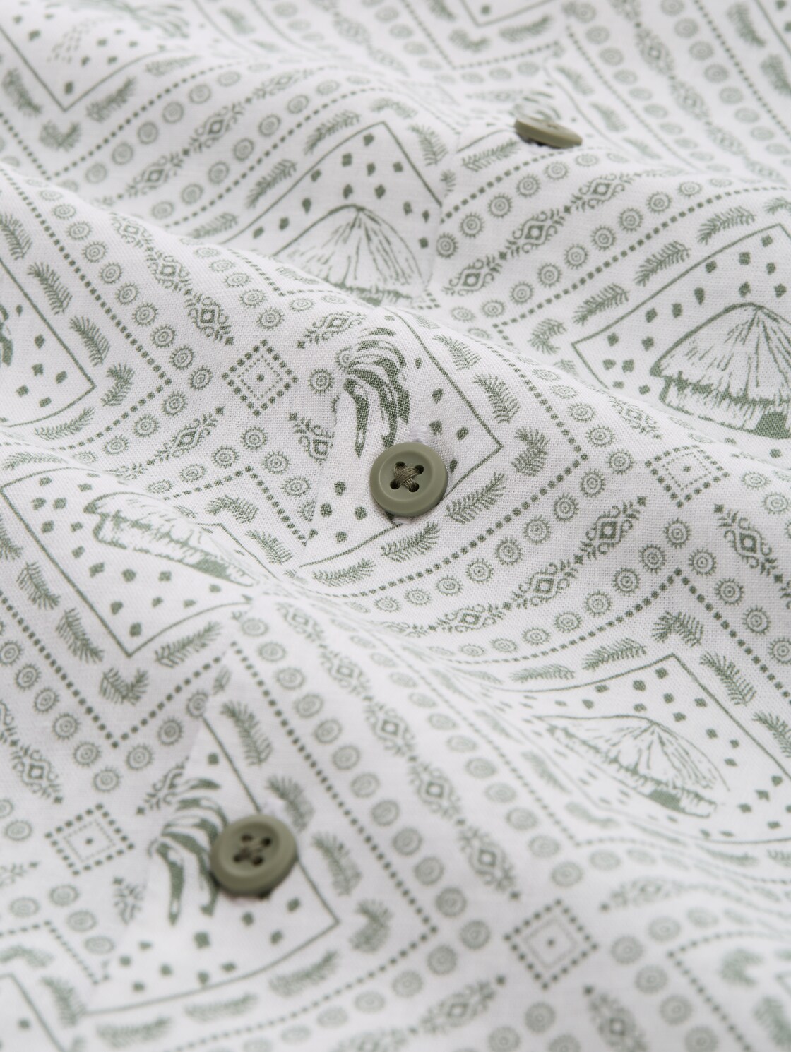 Relaxed Fit Resort-overhemd met linnenaandeel - green white tropical print - Materiaalweergave