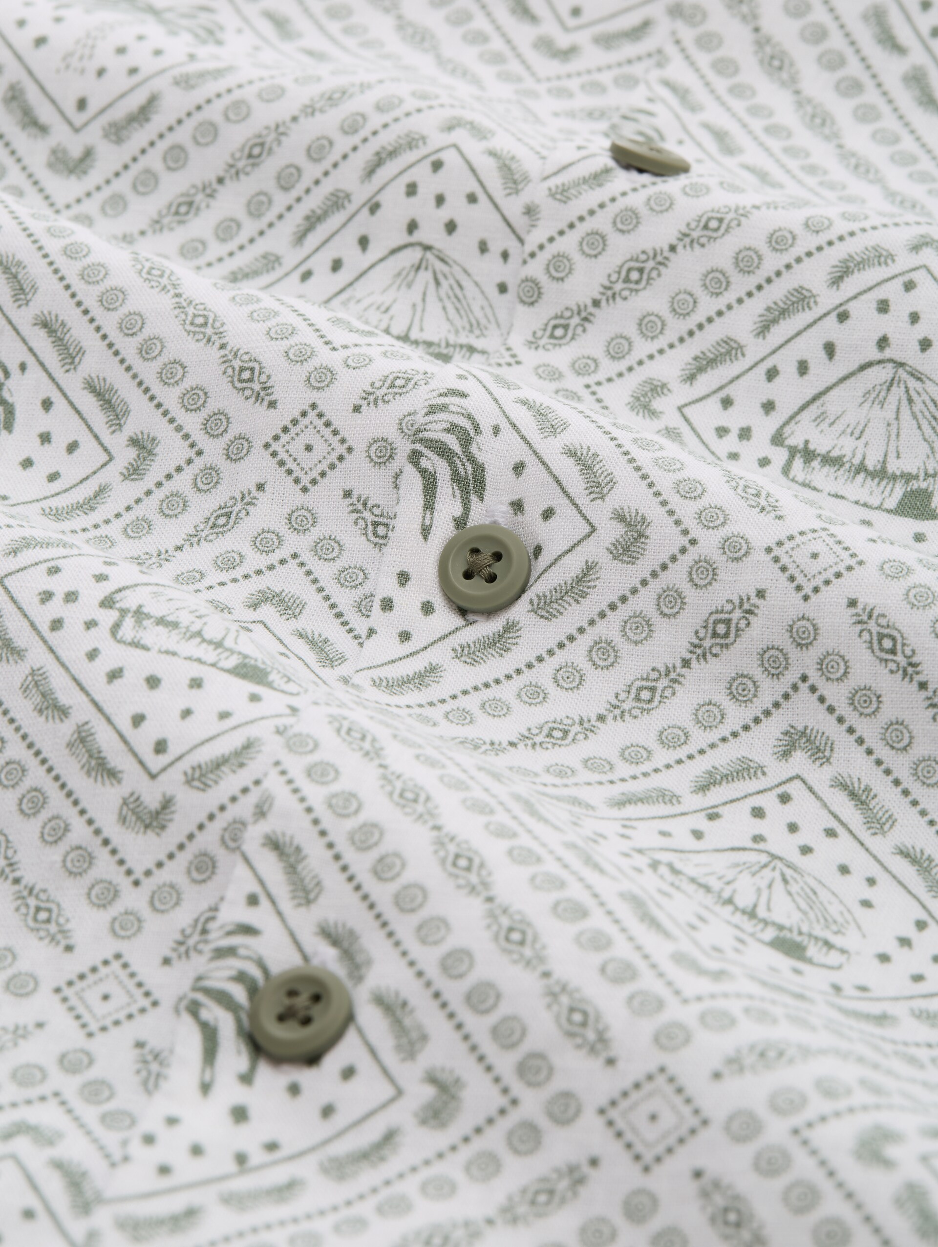 Relaxed Fit Resort Hemd mit Leinenanteil - green white tropical print - Material-Ansicht