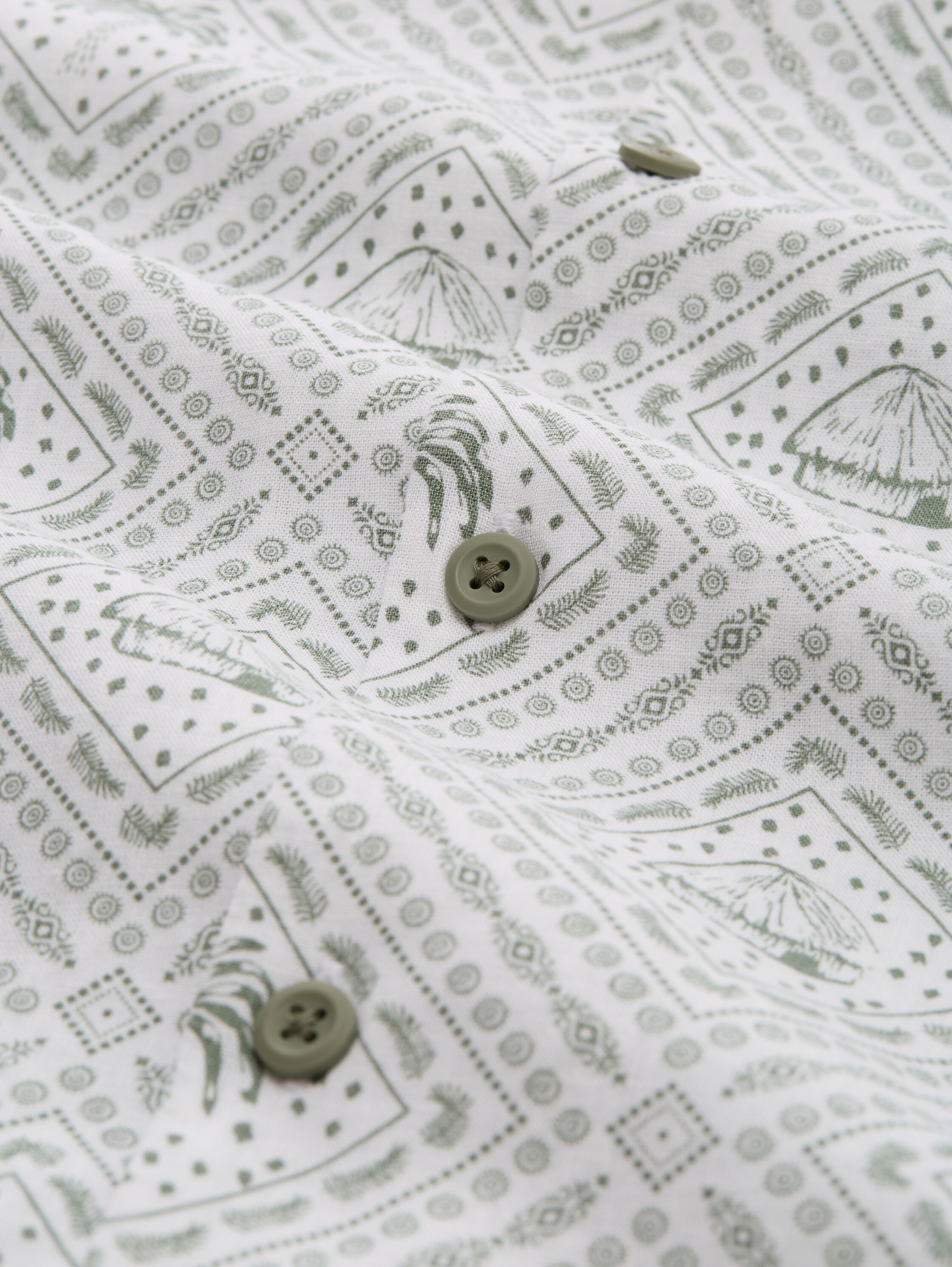 Relaxed Fit Resort Hemd mit Leinenanteil - green_white_tropical_print - 