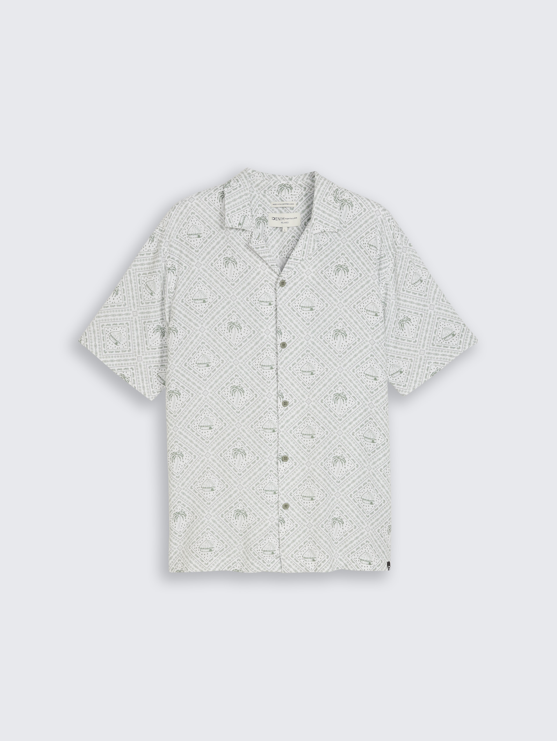 Relaxed Fit Resort Hemd mit Leinenanteil - green white tropical print - Vorder-Produkt-Ansicht