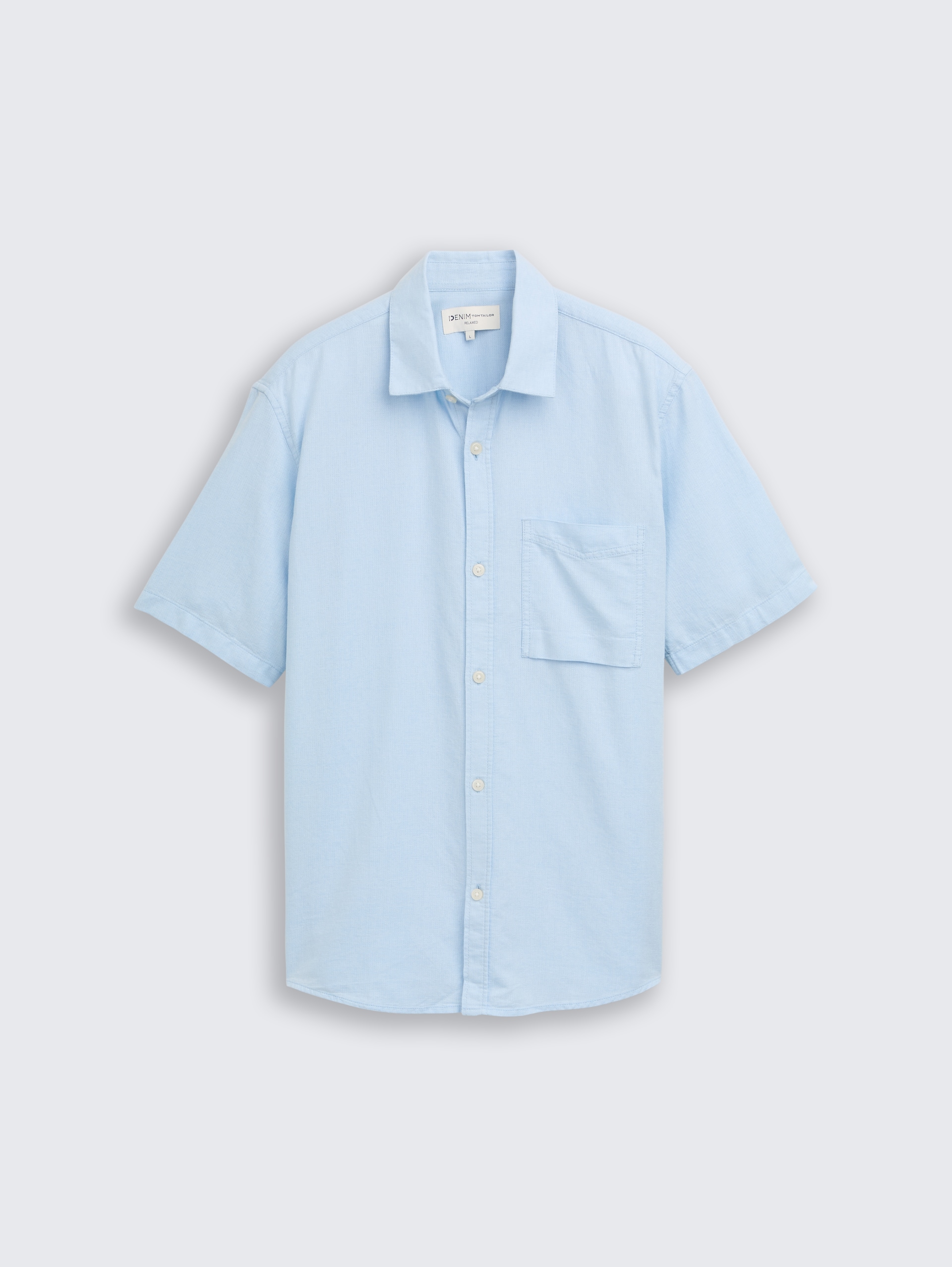 Relaxed Fit Kurzarmhemd mit Brusttasche - light blue structure - Vorder-Produkt-Ansicht