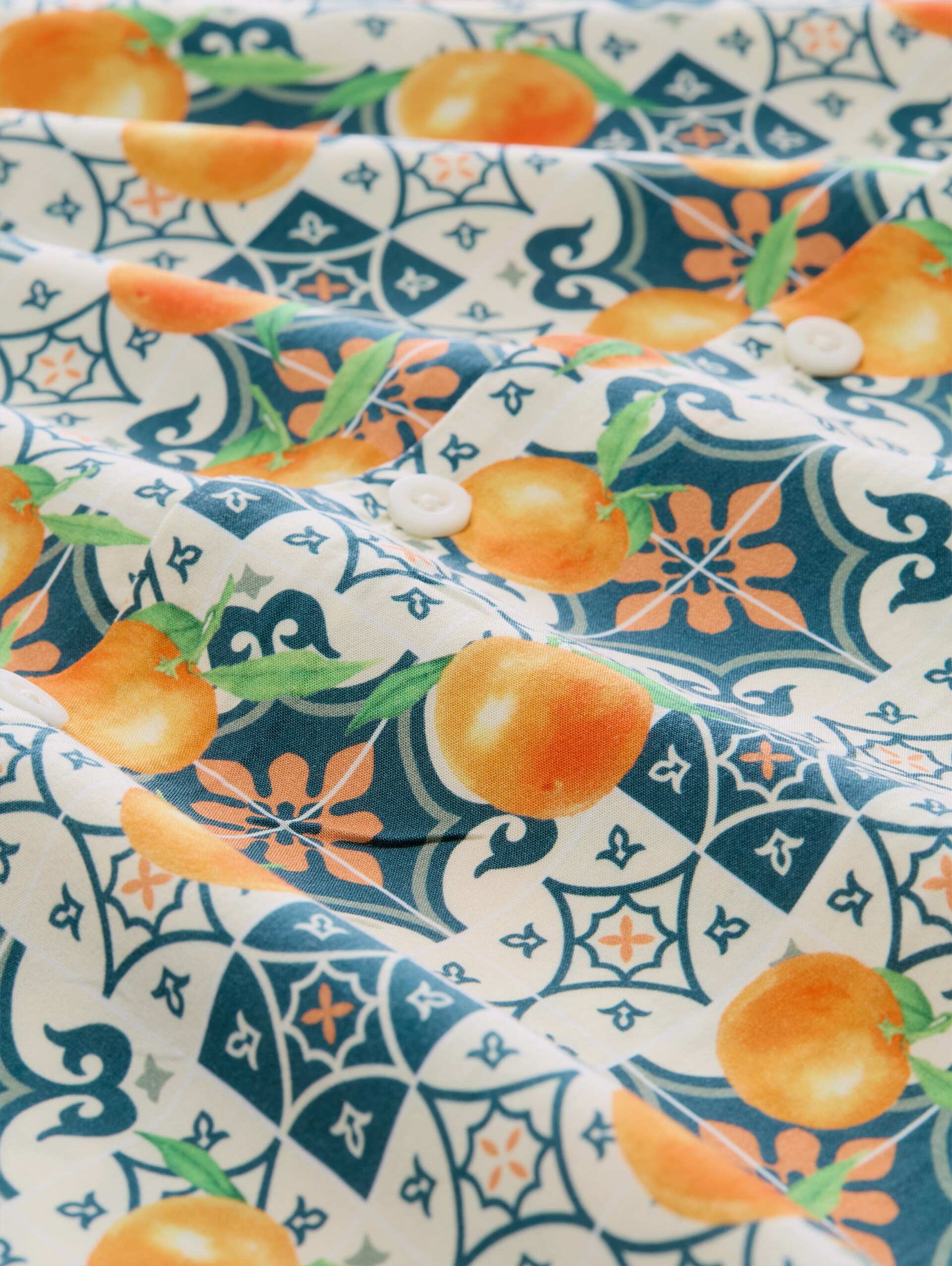 Loose fit resort-overhemd met korte mouwen en print op de rug - colorful fruit print - Materiaalweergave