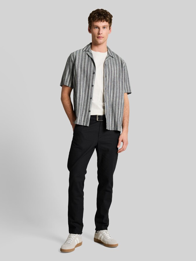 Relaxed Fit Resort Shirt with Linen Blend by Denim Male, black greyish stripe