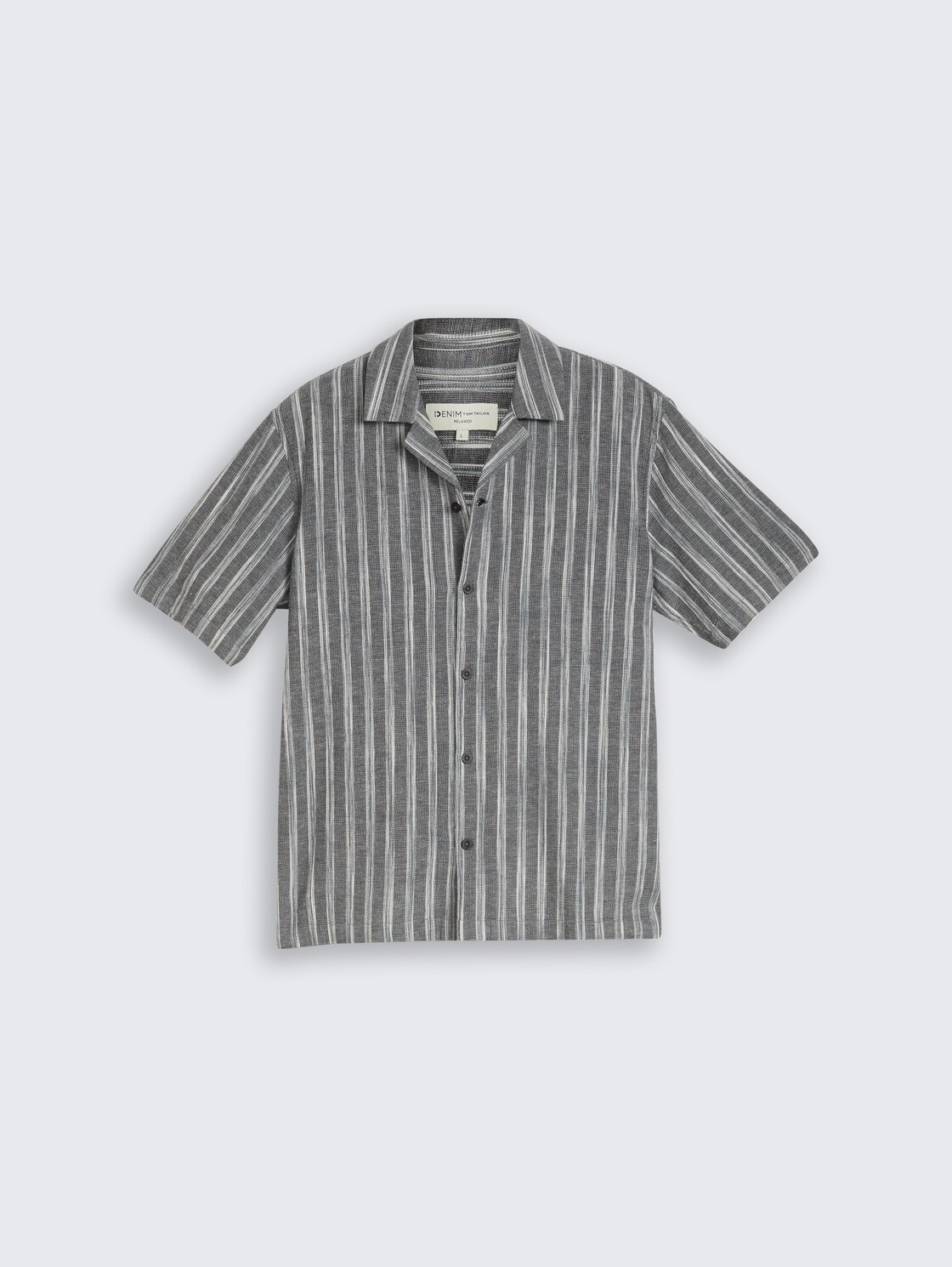 Relaxed Fit Resort Hemd mit Leinenanteil - black greyish stripe - Vorder-Produkt-Ansicht