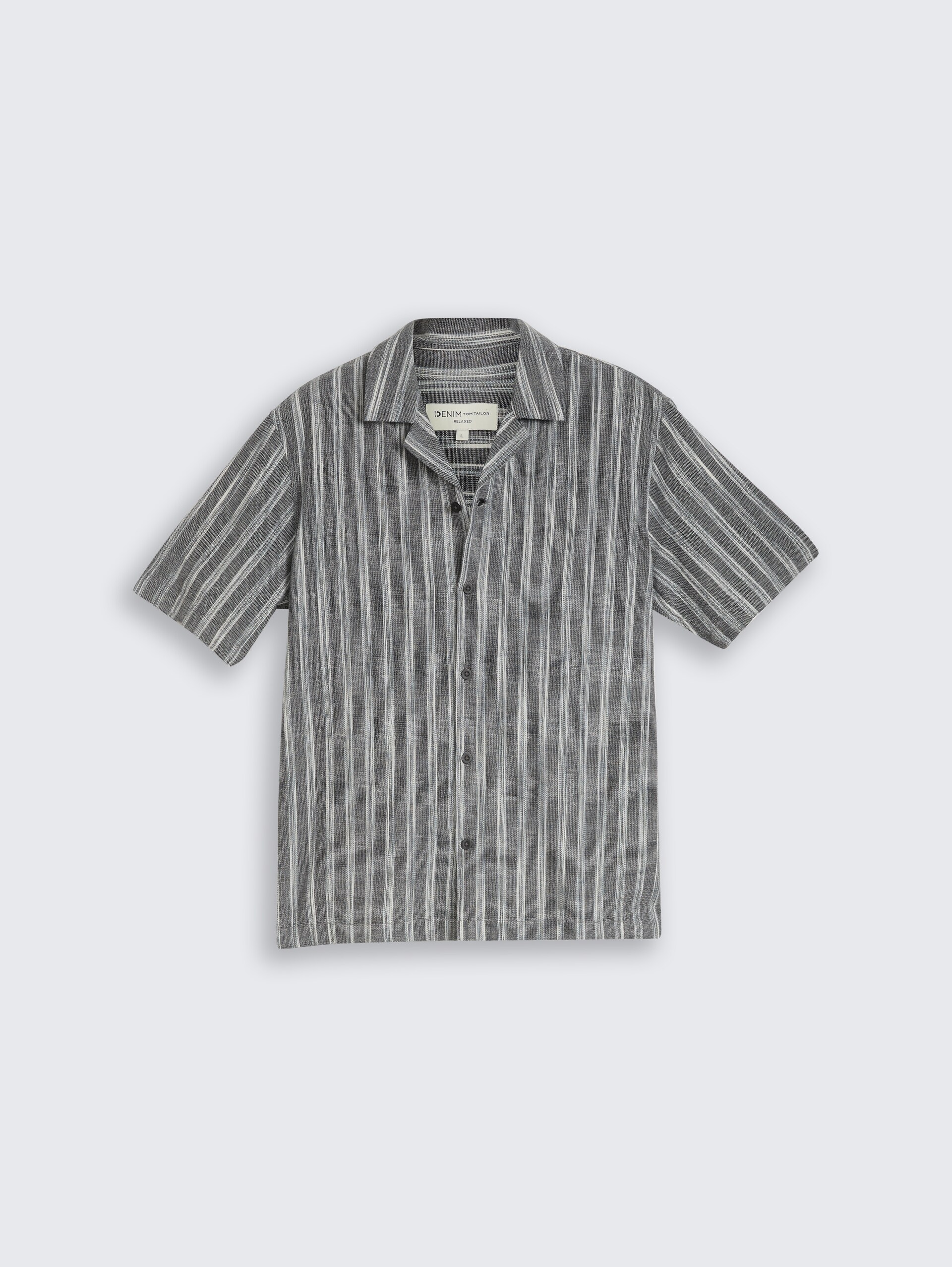 Relaxed Fit Resort Hemd mit Leinenanteil - black greyish stripe - Vorder-Produkt-Ansicht