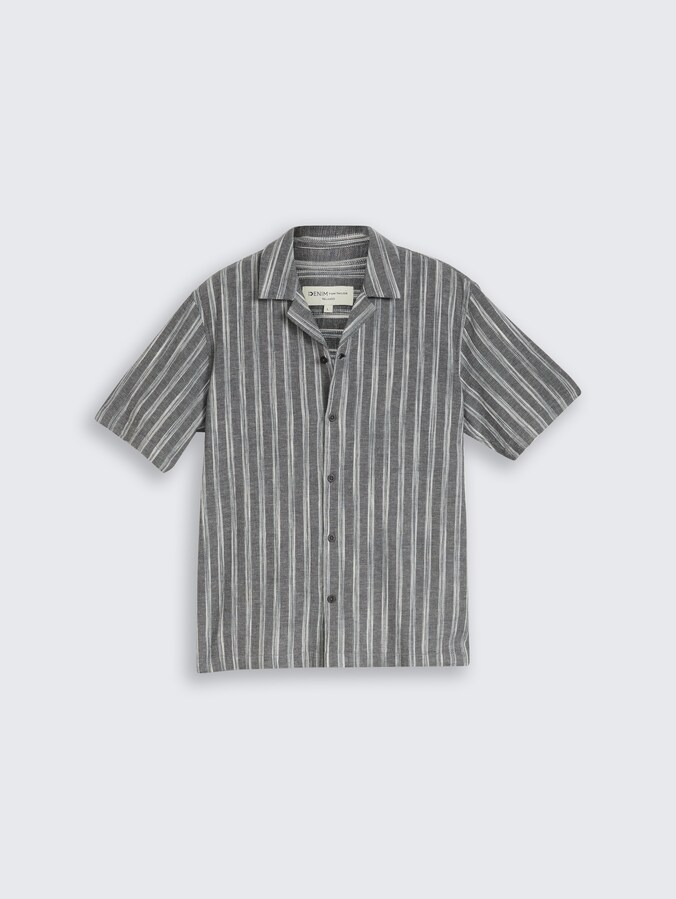 Relaxed Fit Resort Hemd mit Leinenanteil von Denim Male, black greyish stripe