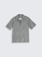 Resorthemd met relaxte pasvorm en linnenmix - black greyish stripe - Product vooraanzicht