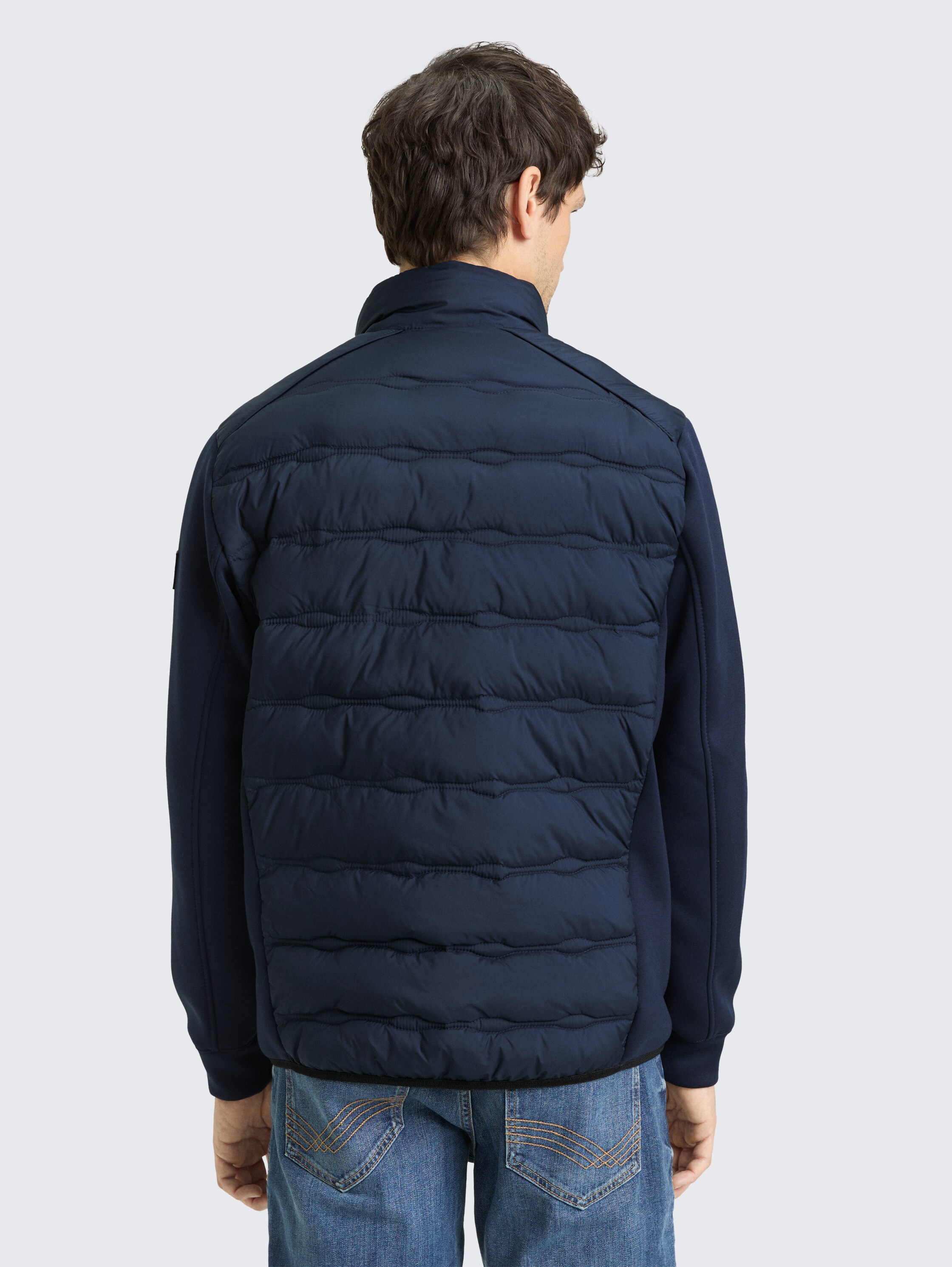 Lightweight hybrid jacket with stand-up collar - sky captain blue - Model-back view