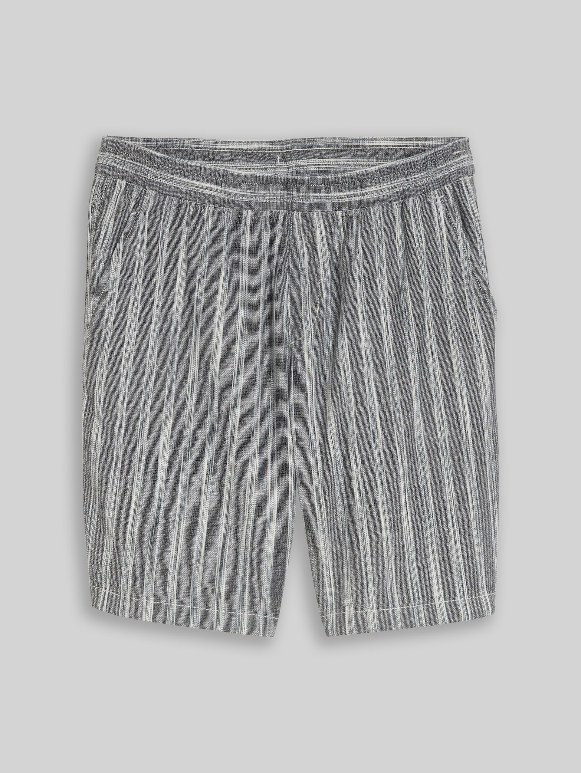 TTRELAXED shorts with linen blend - black greyish stripe - Front product view