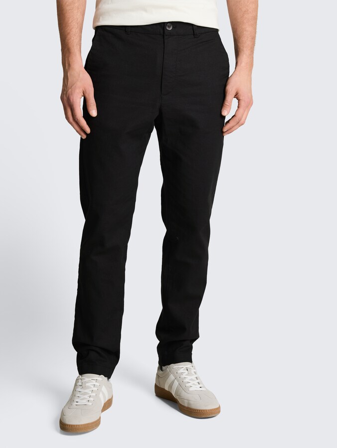 TTTAPERED relaxed chino trousers with linen blend by Denim Male, Black