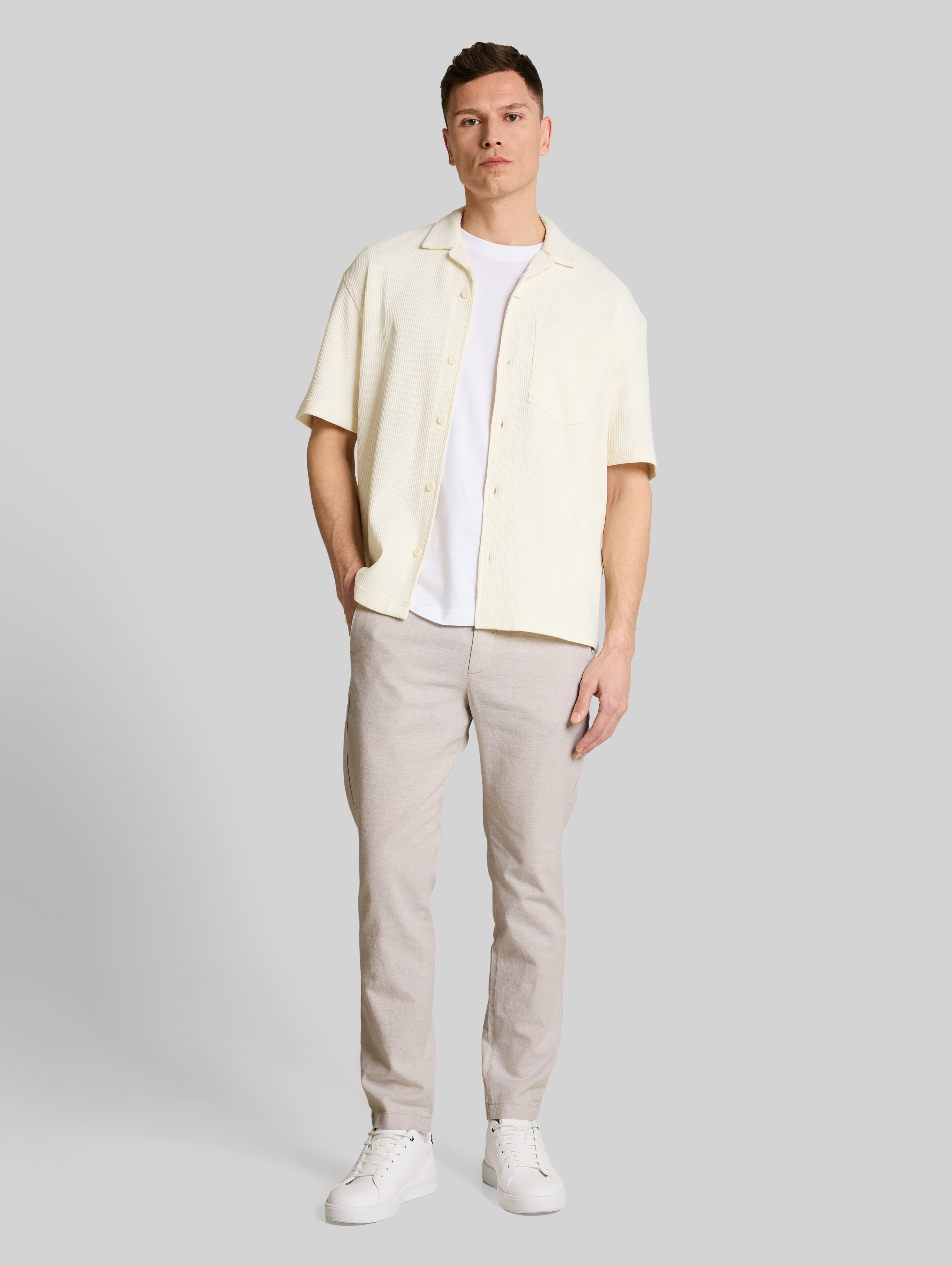 TTTAPERED relaxed chino trousers with linen blend in grey by Tom