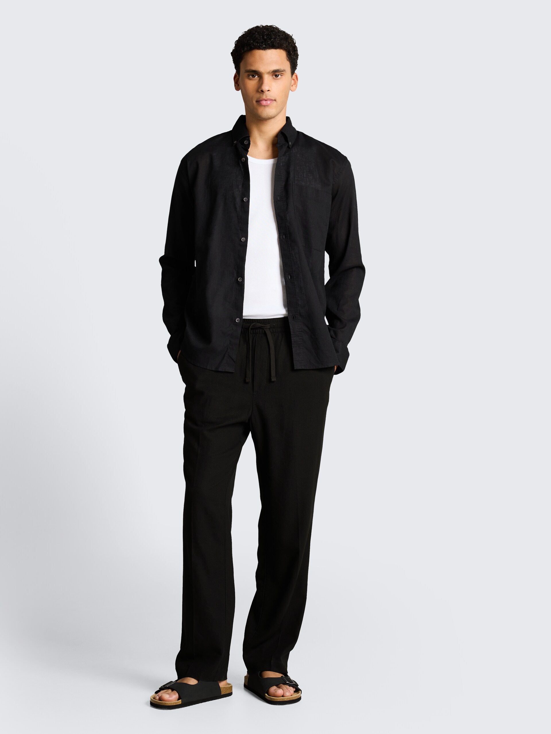 TTLOOSE broek met linnen - Black - Model vooraanzicht