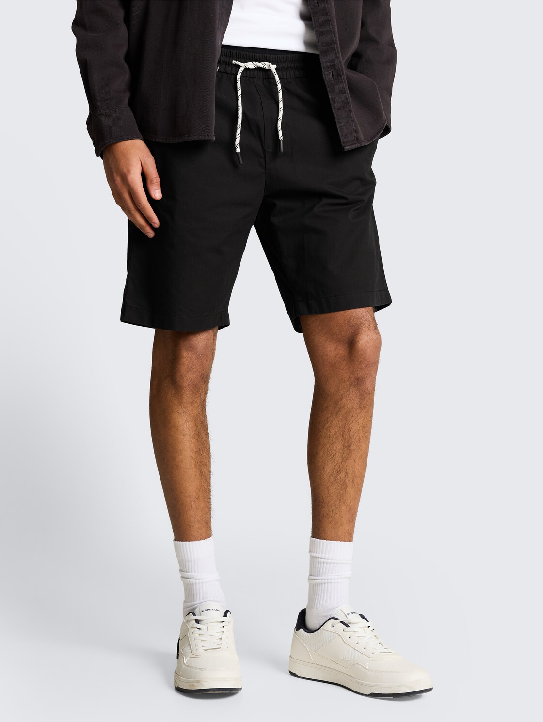 TTREGULAR cotton shorts - Black - Neckline model front view