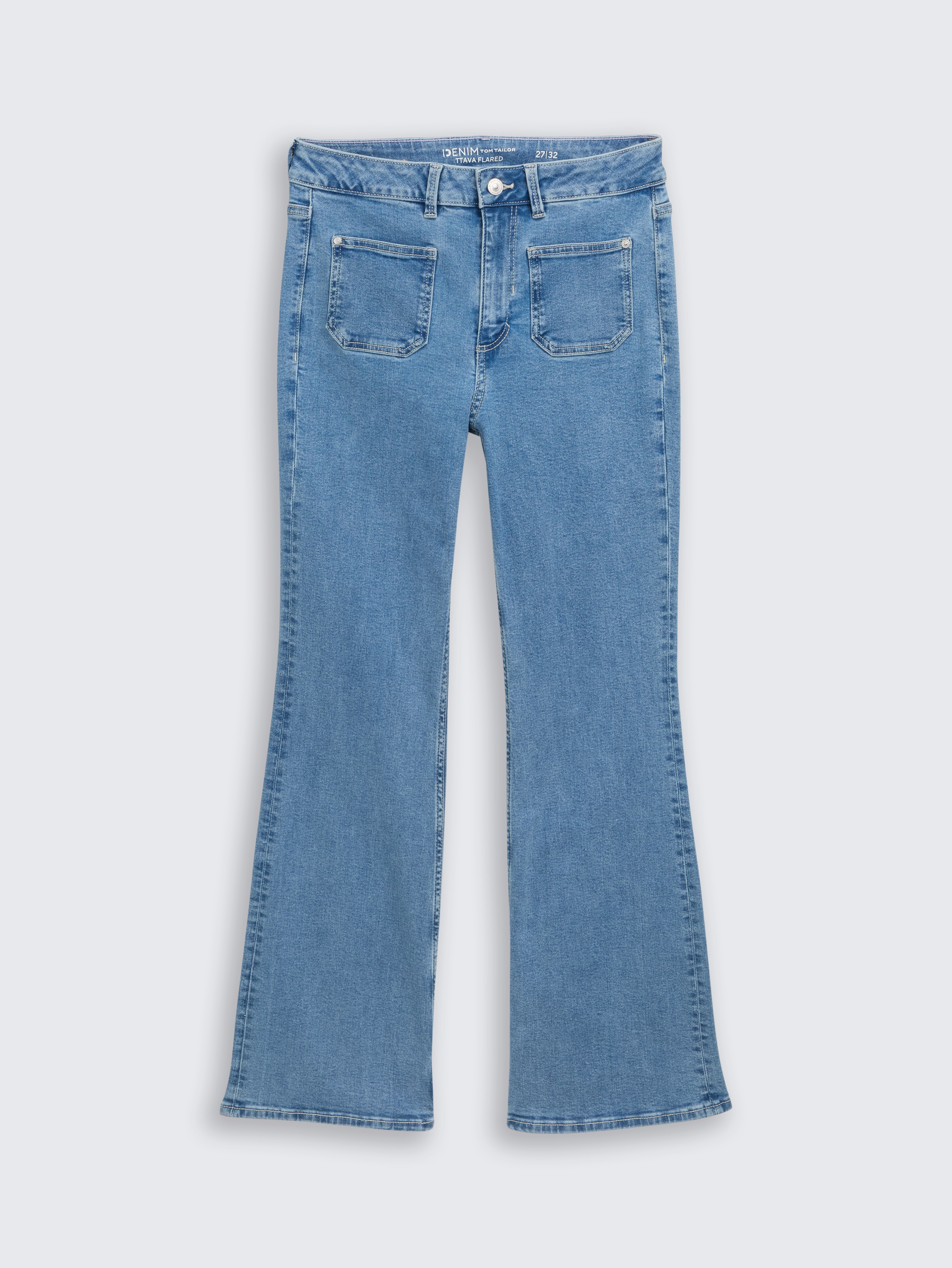 TTAVA FLARED Jeans mit aufgesetzten Taschen von Denim Female, Light Stone Blue Denim