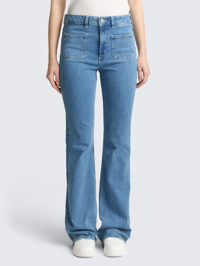 TTAVA FLARED jeans met opgestikte zakken door Denim Female, Light Stone Blue Denim