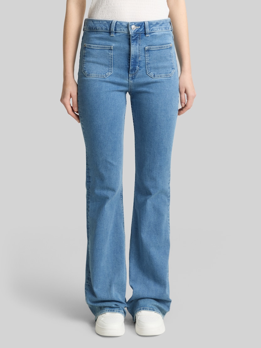 TTAVA FLARED Jeans mit aufgesetzten Taschen von Denim Female, Light Stone Blue Denim