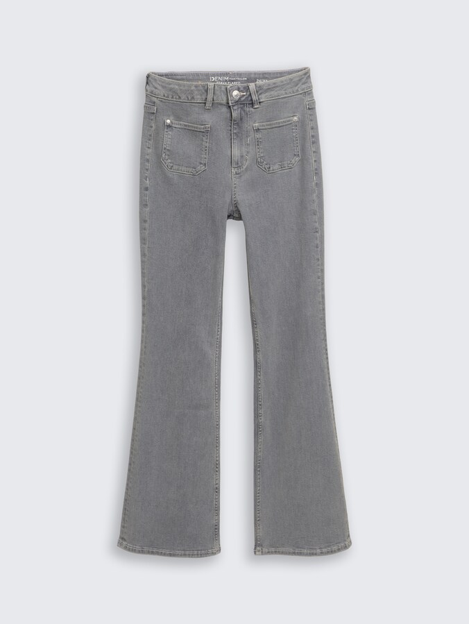 TTAVA FLARED Jeans mit aufgesetzten Taschen von Denim Female, clean light stone grey denim