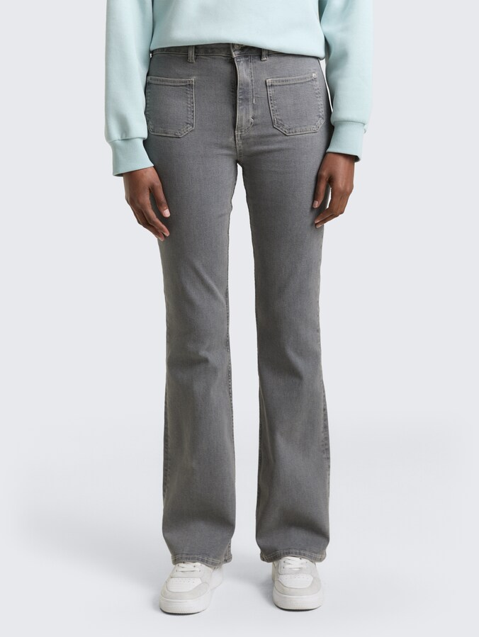 TTAVA FLARED jeans met opgestikte zakken door Denim Female, clean light stone grey denim