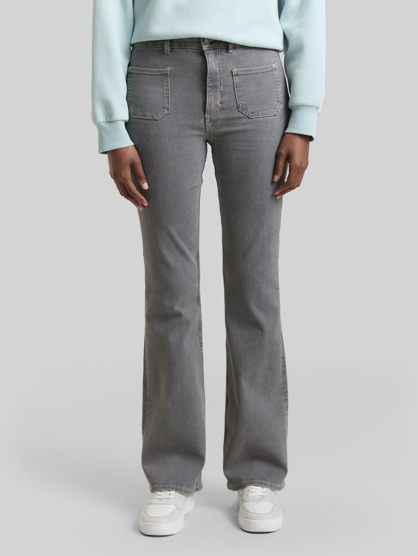 TTAVA FLARED Jeans mit aufgesetzten Taschen von Denim Female, clean light stone grey denim