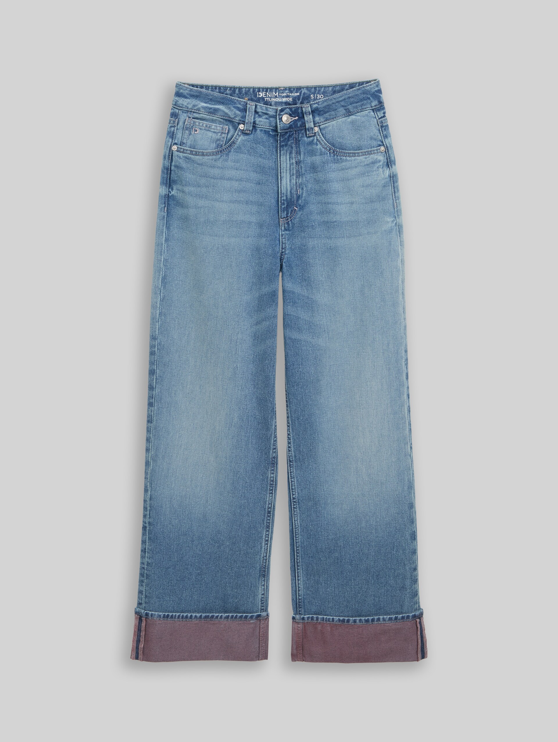 TTLINOU WIDE jeans with turn-ups - Light Stone Blue Denim Tint - Front product view