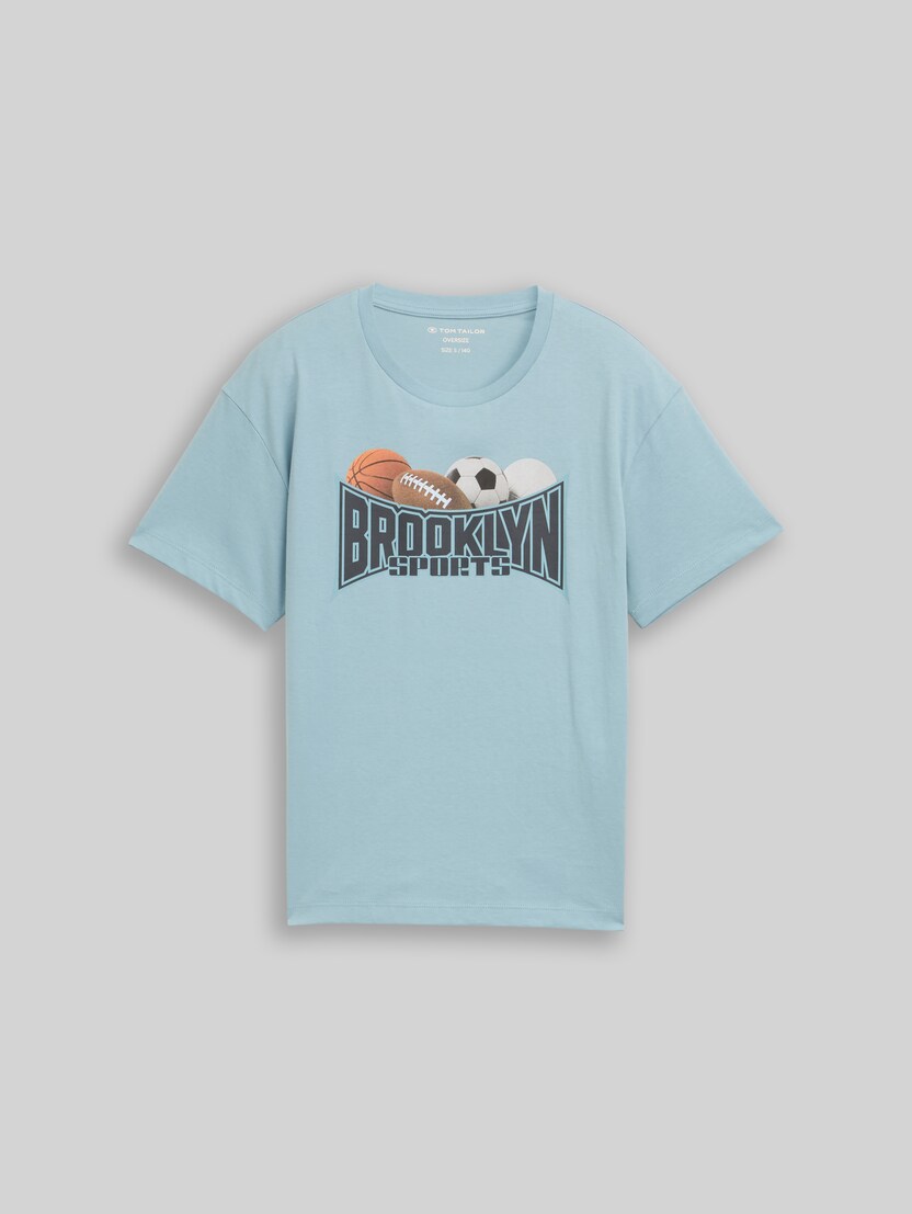 Oversize T-Shirt mit Foto-Print von Teen Boys, light teal