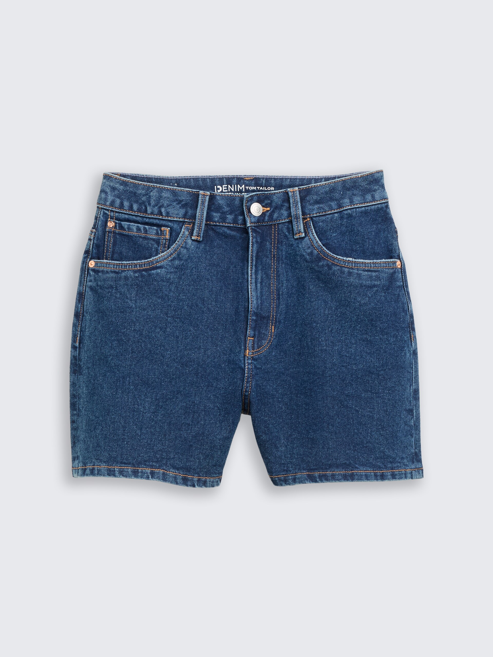 TTELIN STRAIGHT High Waist Jeans Shorts - Used Mid Stone Blue Denim - Vorder-Produkt-Ansicht
