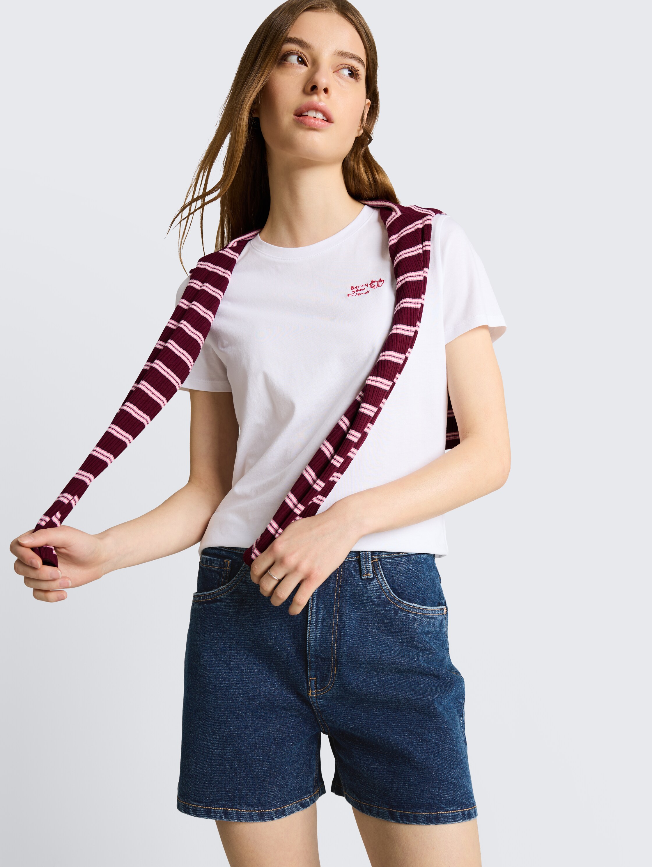 TTELIN STRAIGHT high-waisted denim shorts - used_mid_stone_blue_denim - 