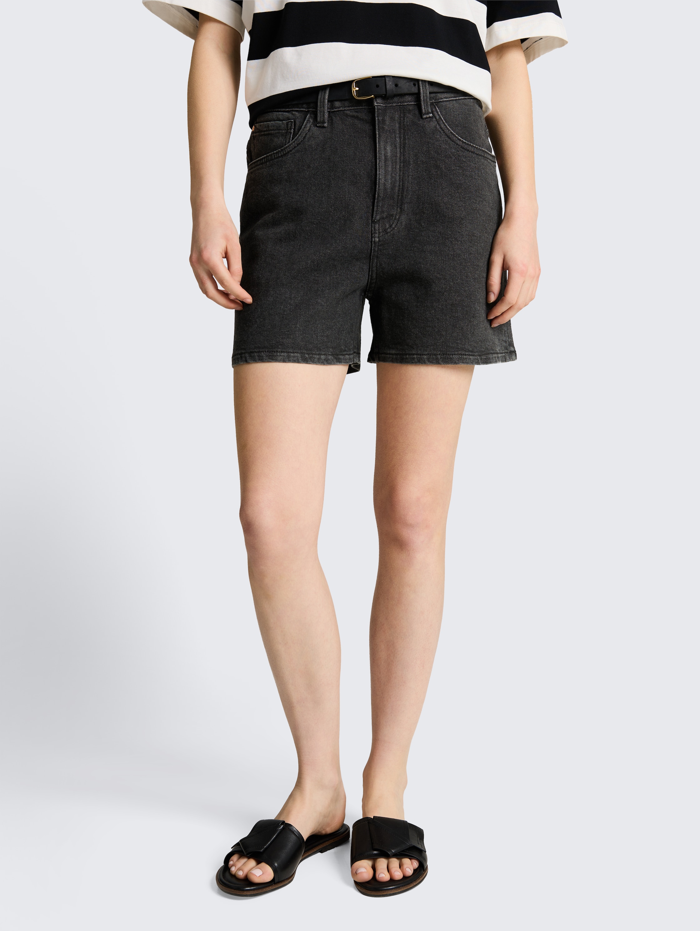 TTELIN STRAIGHT jeansshort met hoge taille - clean_mid_stone_grey_denim - 