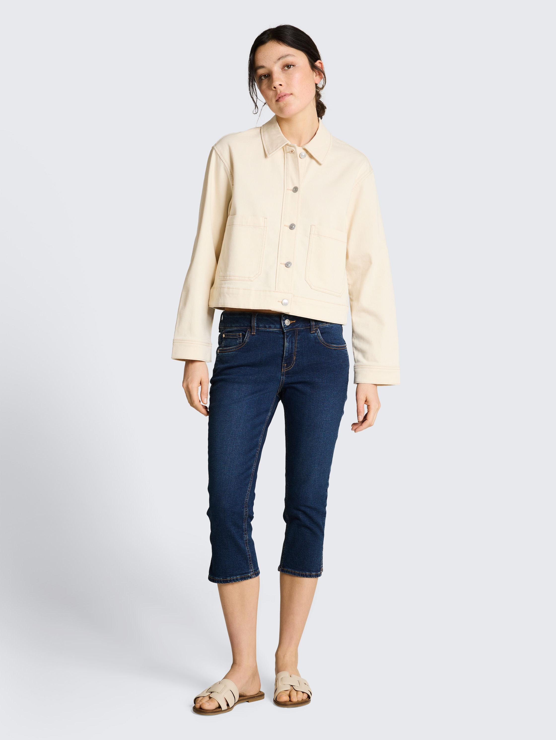 TTJONA SKINNY capri jeans - used_dark_stone_blue_denim - 