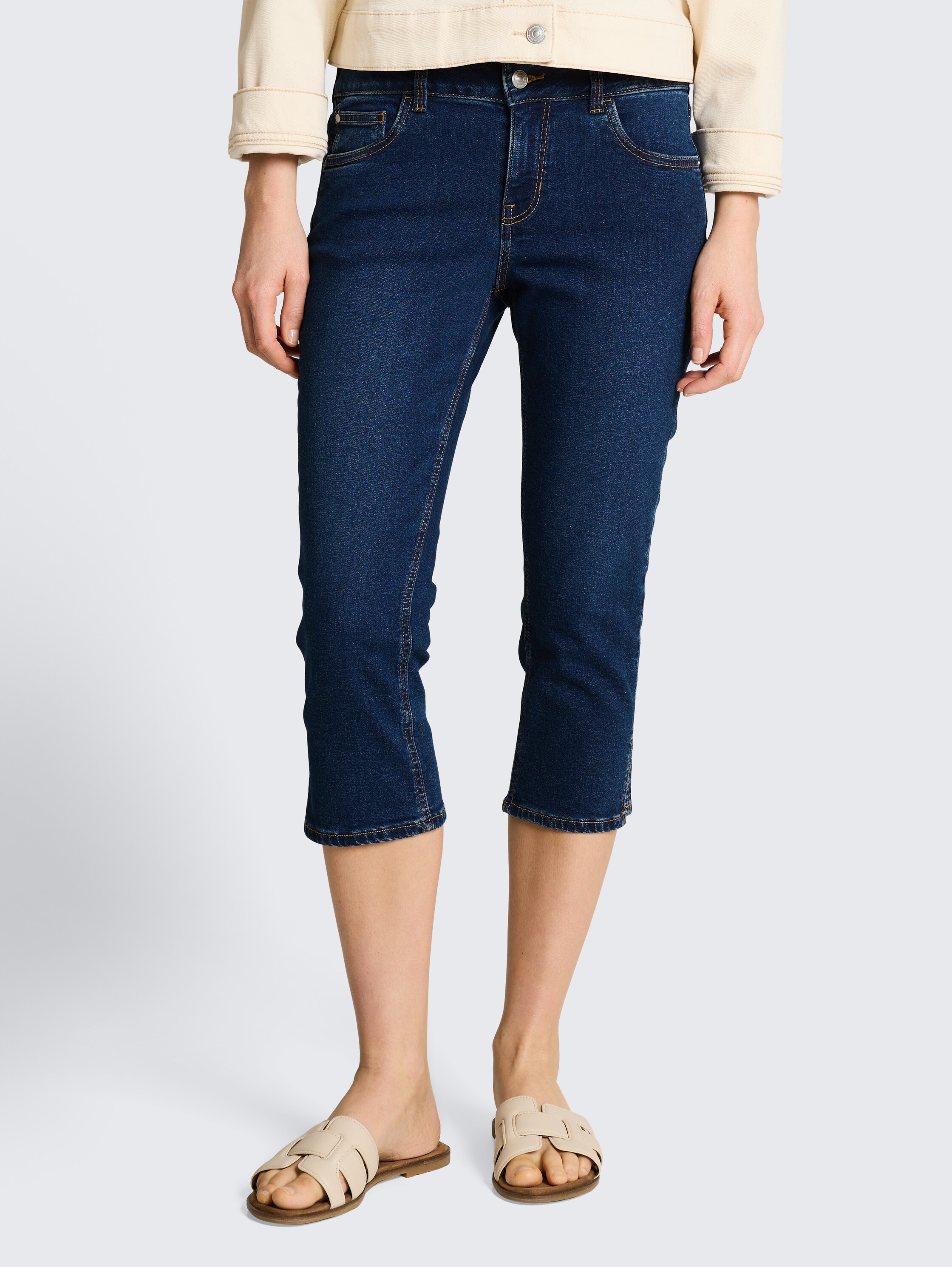TTJONA SKINNY capri jeans - used_dark_stone_blue_denim - 