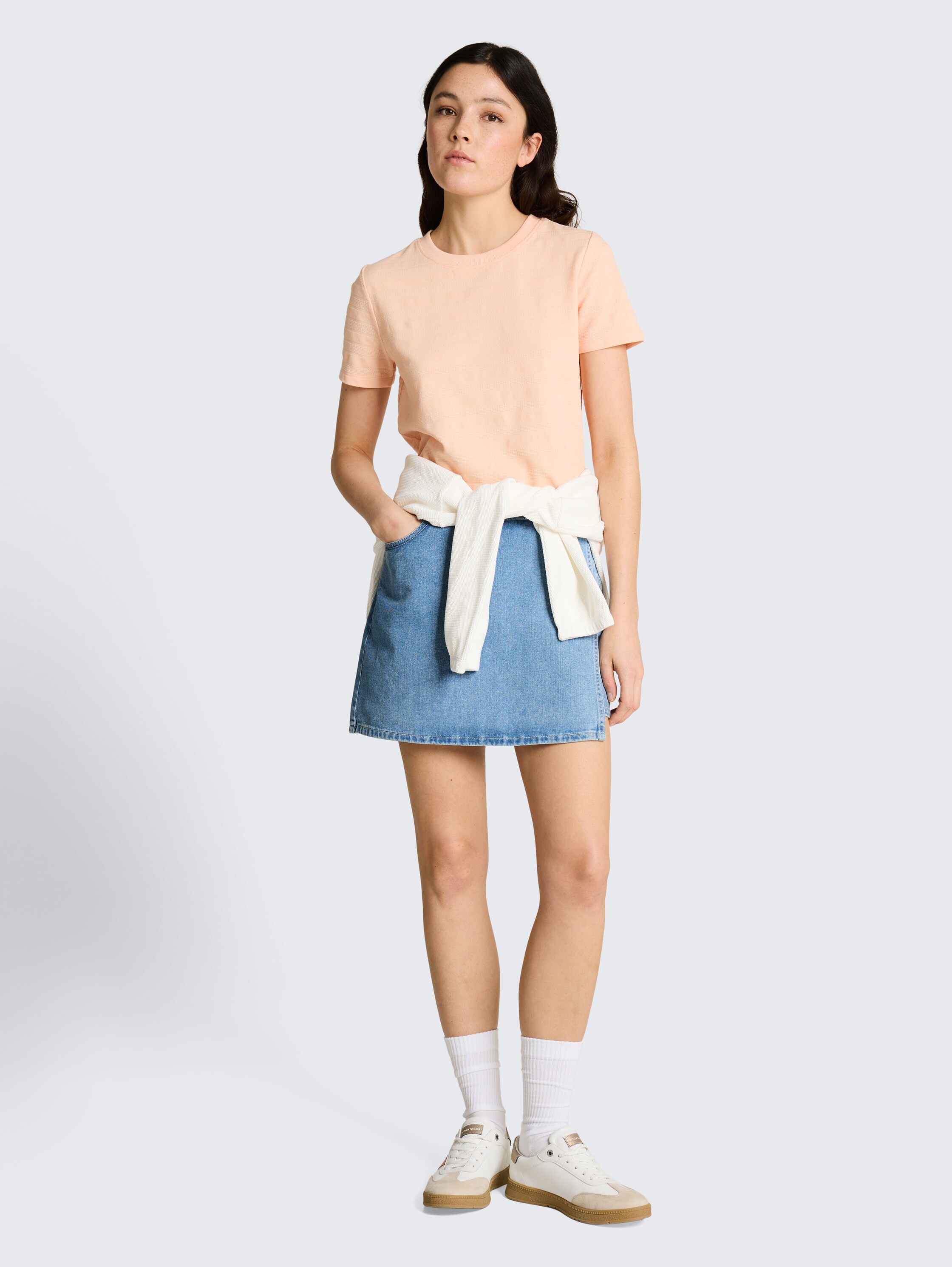 Jeansskort met wikkeloptiek - clean_light_stone_blue_denim - 