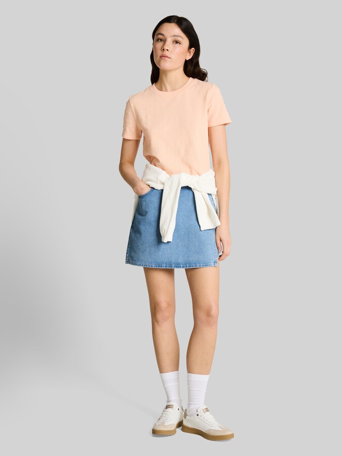Jupe-short en jean à effet cache-cœur par Denim Female, Clean Light Stone Blue Denim